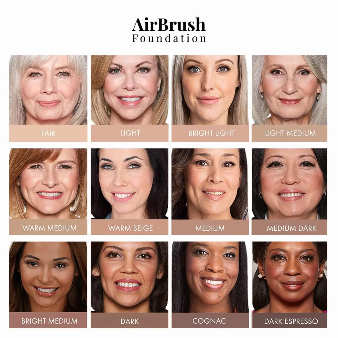 MagicMinerals AirBrush Foundation Set by Jerome Alexander  3pc Set Includes AirFinish, Foundation and Kabuki Brush - Spray Makeup with Anti-aging Ingredients for Smooth Radiant Skin (Dark)