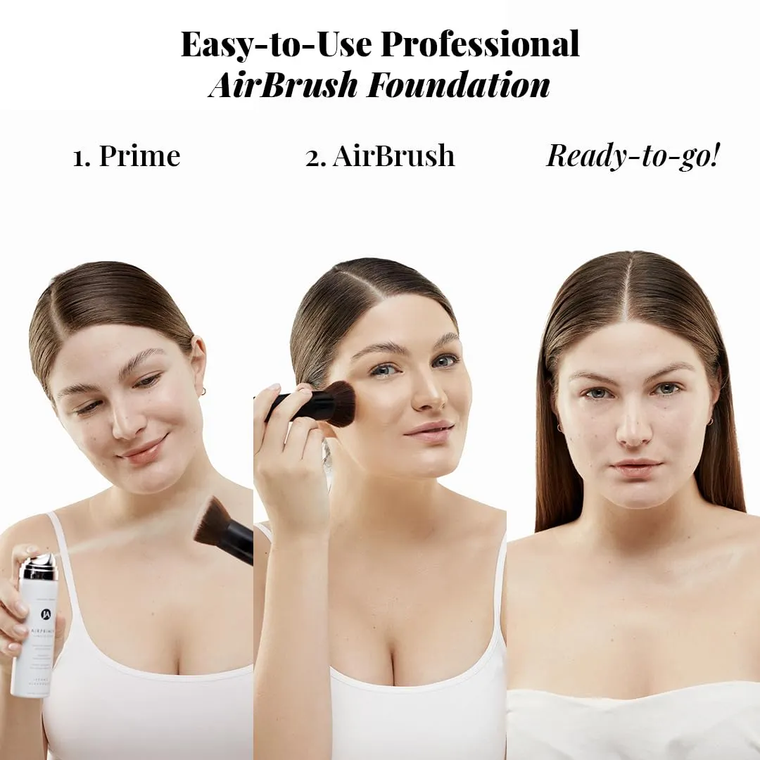 MagicMinerals AirBrush Foundation Set by Jerome Alexander  3pc Set Includes AirFinish, Foundation and Kabuki Brush - Spray Makeup with Anti-aging Ingredients for Smooth Radiant Skin (Dark)