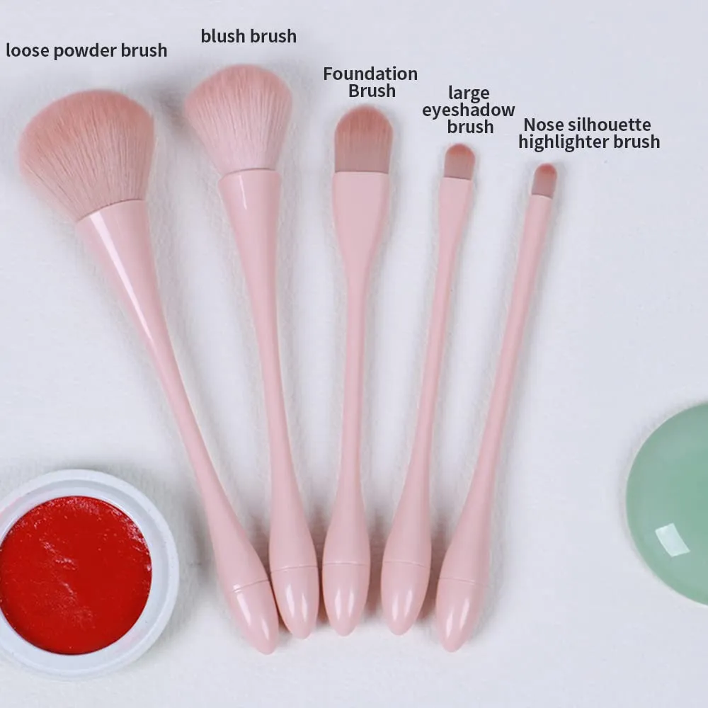Makeup Brush Kits Portable Soft Hair Makeup Tools Include Loose Powder Brush Blush Brush Foundation Brush Profile Highlight Brush Eyebrow Brush (5 pieces set   OPP package)