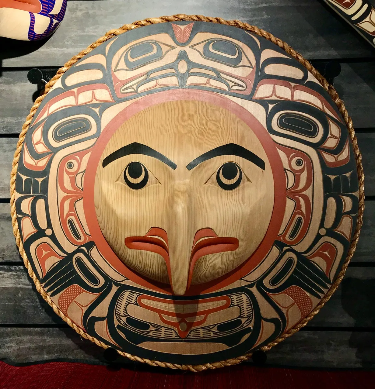Mask- D. A. Boxley; Cedar & Cedar Bark Rope, Eagle with Beak, Circle Panel