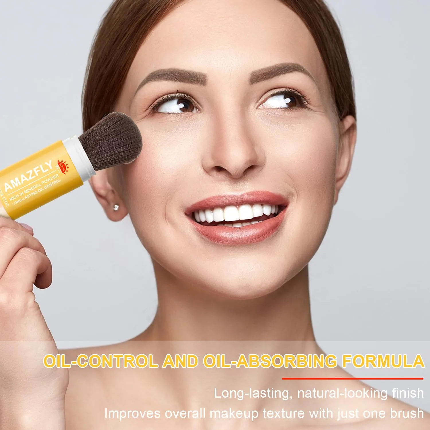 Mineral Sunscreen Setting Powder, SPF 35 Brush Sunscreen Powder for Face & Scalp, Long Lasting Lightweight Breathable, Oil Control Natural Matte Finish (#03 White)