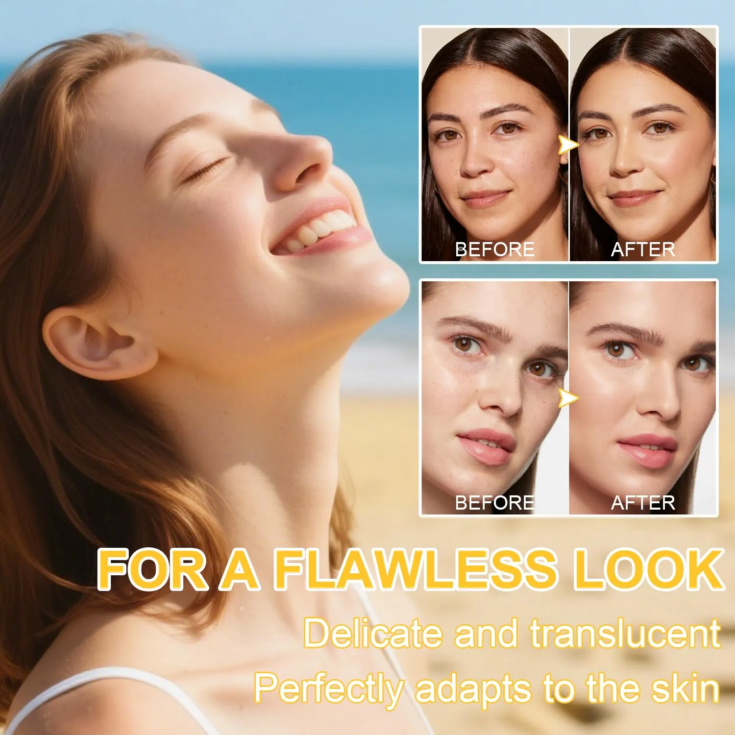 Mineral Sunscreen Setting Powder, SPF 35 Brush Sunscreen Powder for Face & Scalp, Long Lasting Lightweight Breathable, Oil Control Natural Matte Finish (#03 White)