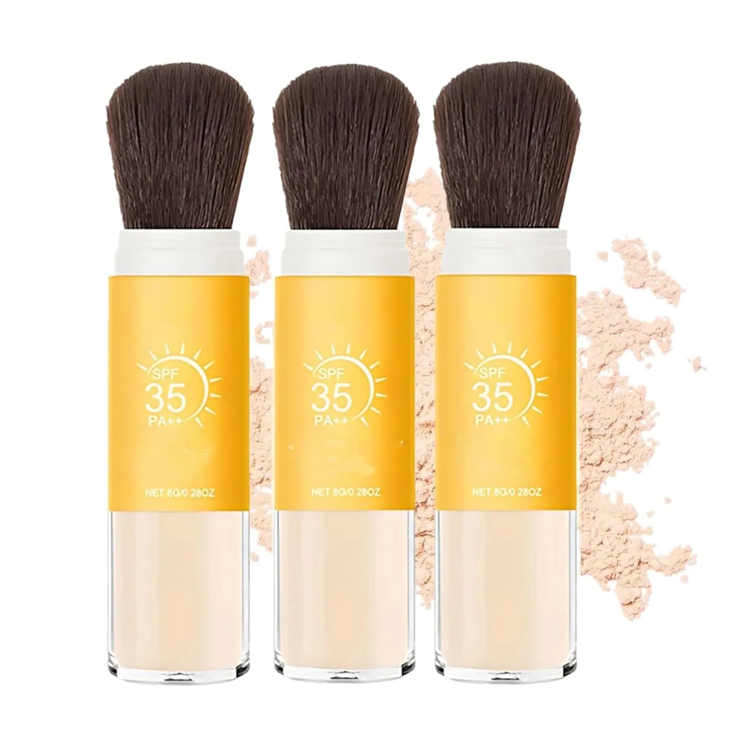 Mineral sunscreen setting powder SPF 35, face and scalp sunscreen powder, natural matte makeup effect, long-lasting light and breathable, suitable for all skin types with brush head