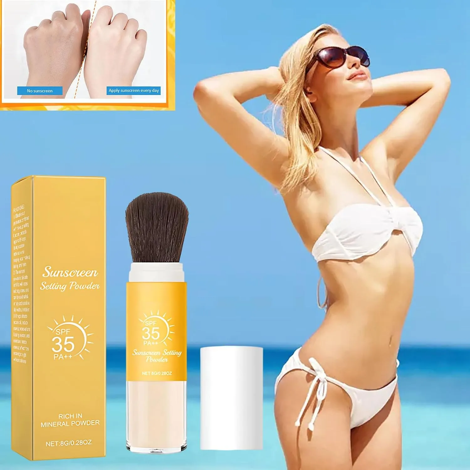 Mineral Sunscreen Setting Powder SPF 35, Translucent Brush Sunscreen Powder for Face & Scalp,Long Lasting Lightweight Breathable, Oil Control Natural Finish, for All Skin (3PC, 8g)