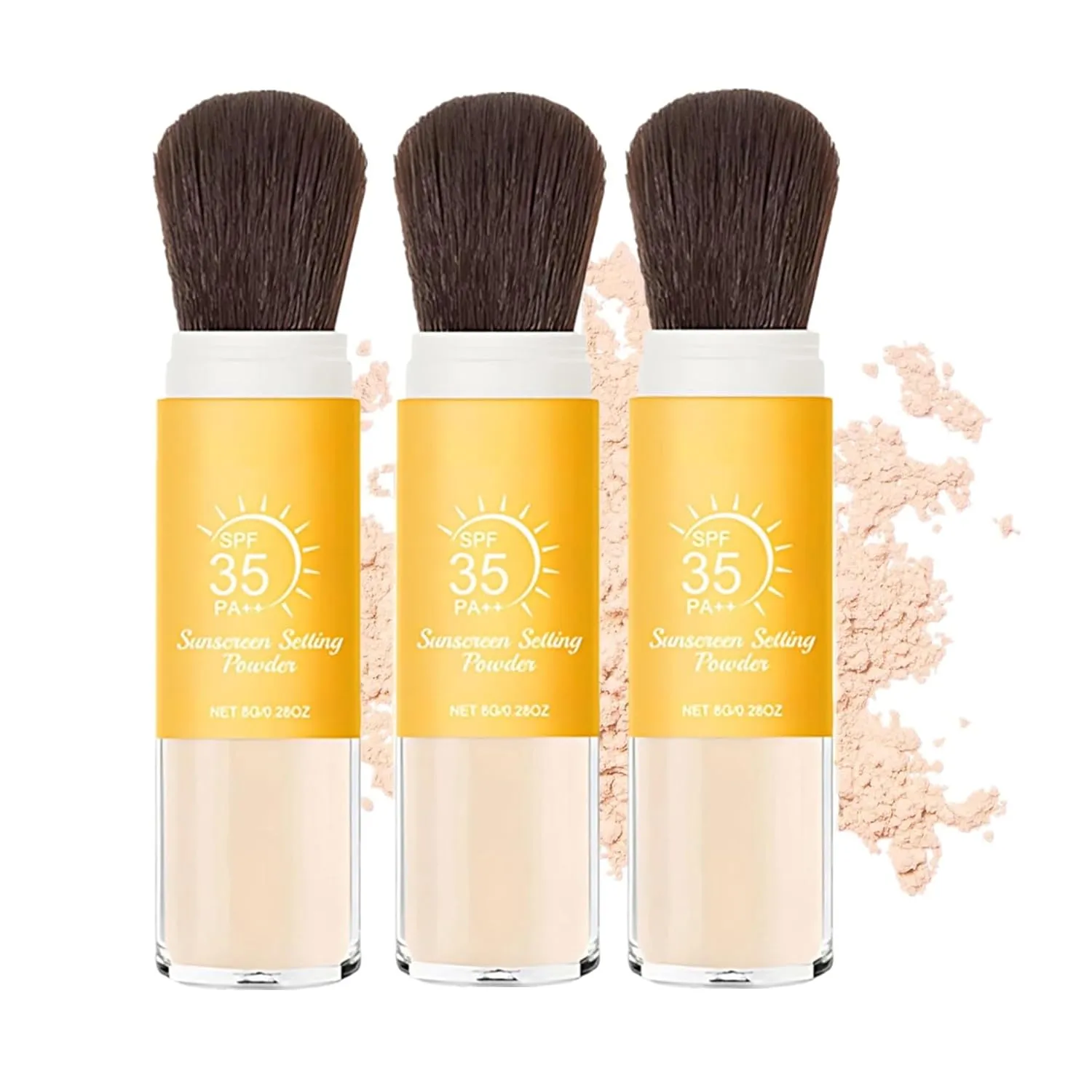 Mineral Sunscreen Setting Powder SPF 35, Translucent Brush Sunscreen Powder for Face & Scalp,Long Lasting Lightweight Breathable, Oil Control Natural Finish, for All Skin (3PC, 8g)