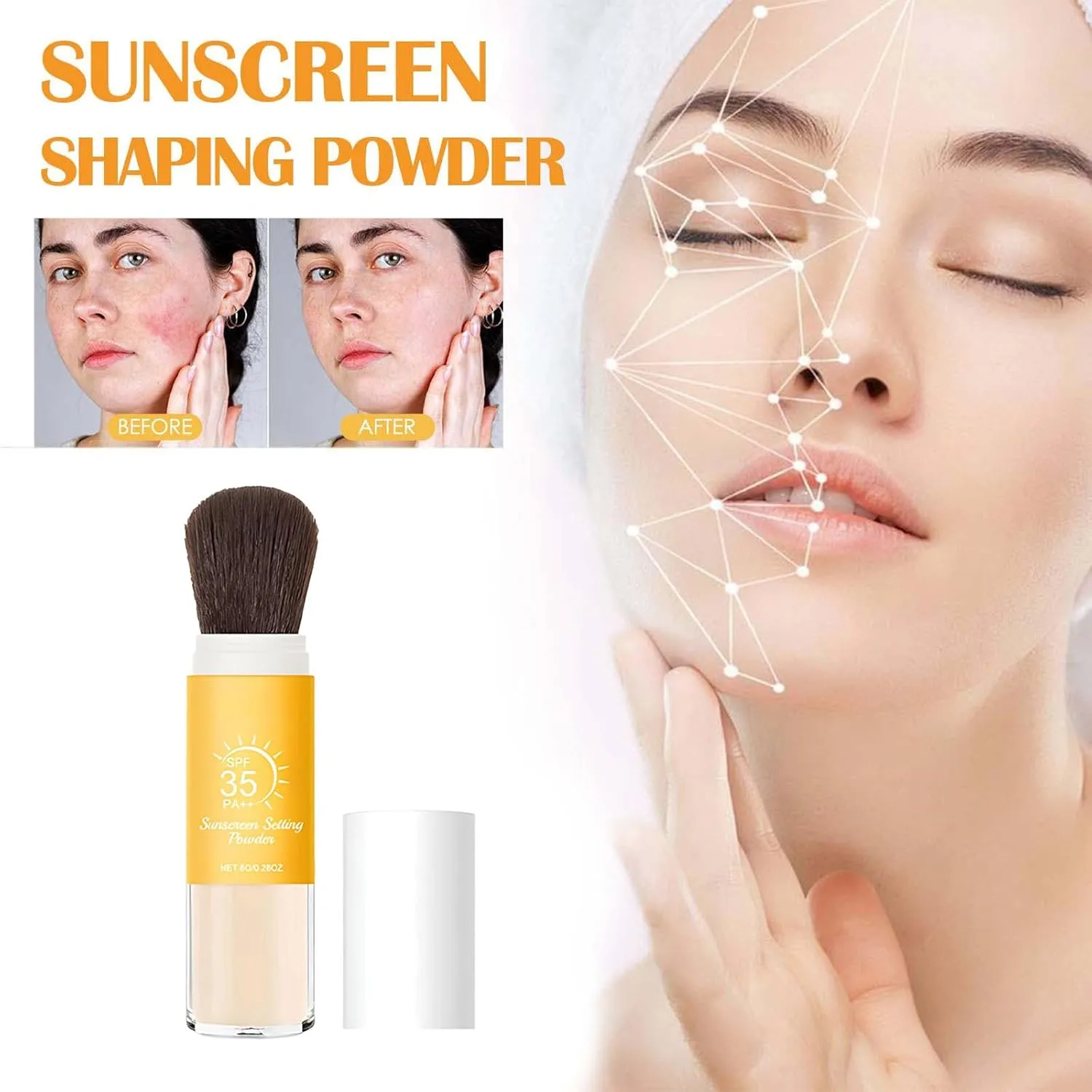 Mineral Sunscreen Setting Powder SPF 35, Translucent Brush Sunscreen Powder for Face & Scalp,Long Lasting Lightweight Breathable, Oil Control Natural Finish, for All Skin (3PC, 8g)