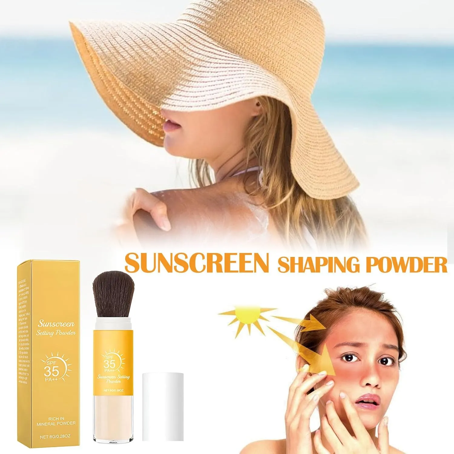 Mineral Sunscreen Setting Powder SPF 35, Translucent Brush Sunscreen Powder for Face & Scalp,Long Lasting Lightweight Breathable, Oil Control Natural Finish, for All Skin (3PC, 8g)
