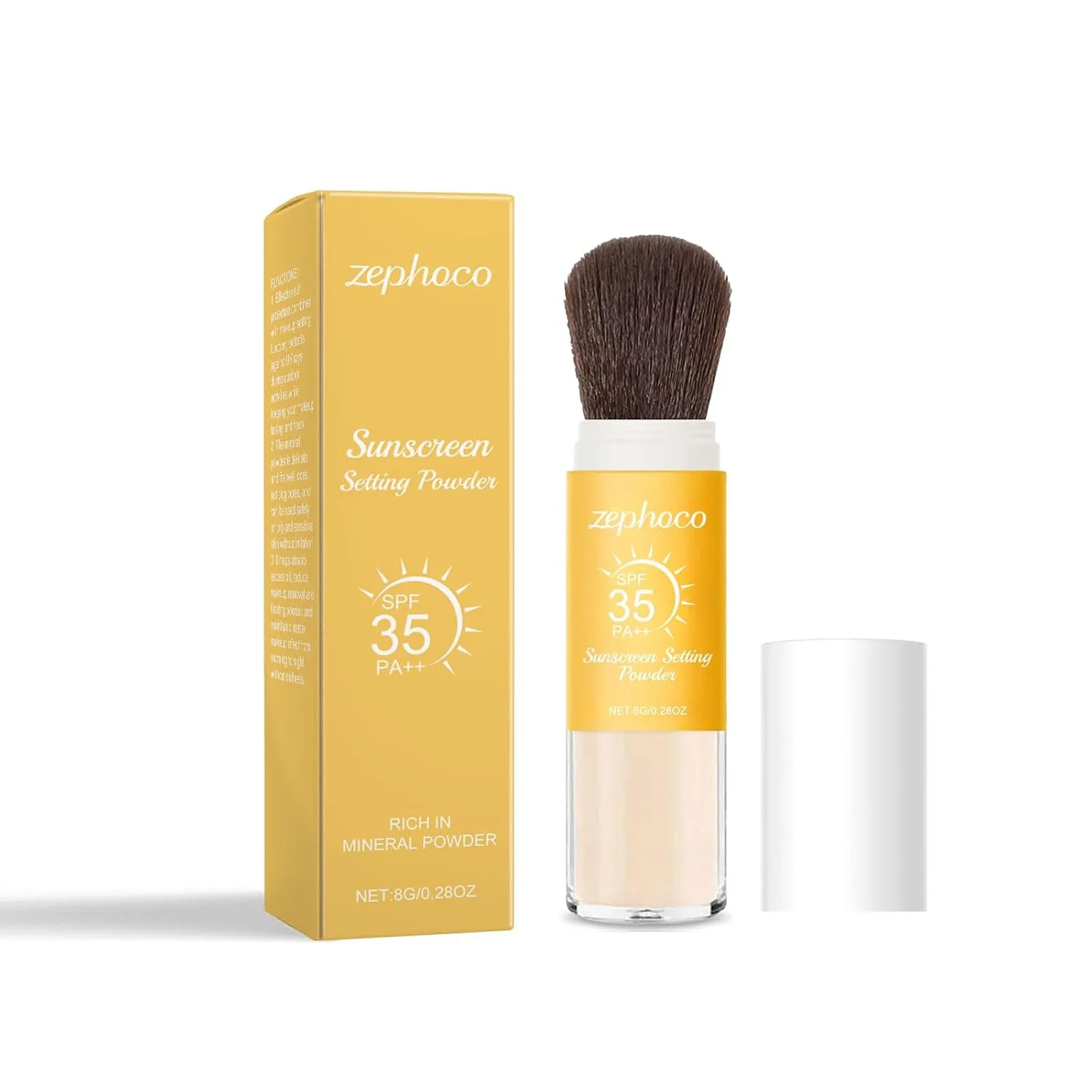 Mineral Sunscreen Setting Powder SPF 35 with Brush - Lightweight Oil Control, Translucent Finish for Face & Scalp - Travel-Friendly Twist Brush Design, 0.28oz (Natural Color, 1 Pack)