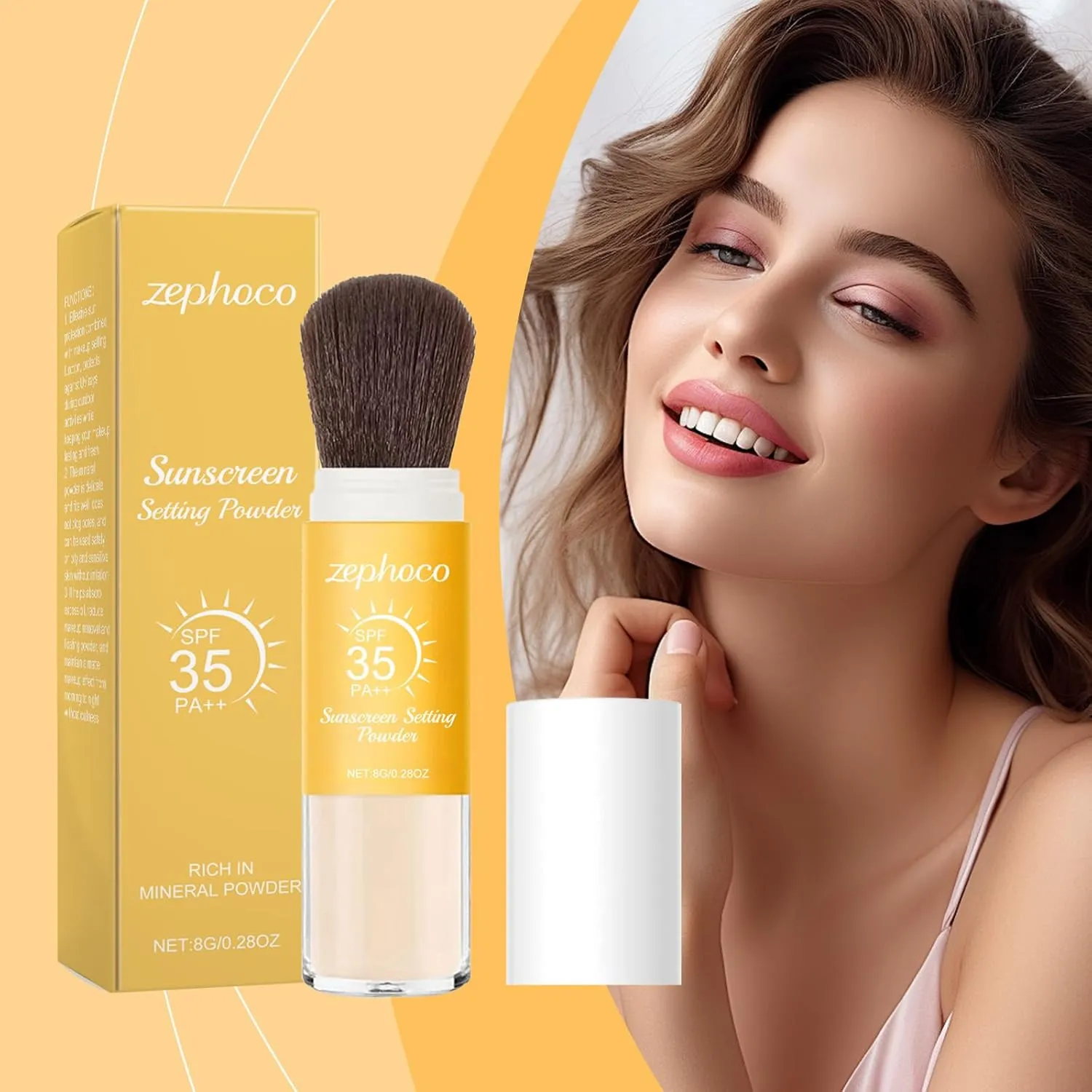 Mineral Sunscreen Setting Powder SPF 35 with Brush - Lightweight Oil Control, Translucent Finish for Face & Scalp - Travel-Friendly Twist Brush Design, 0.28oz (Natural Color, 2 Pack)