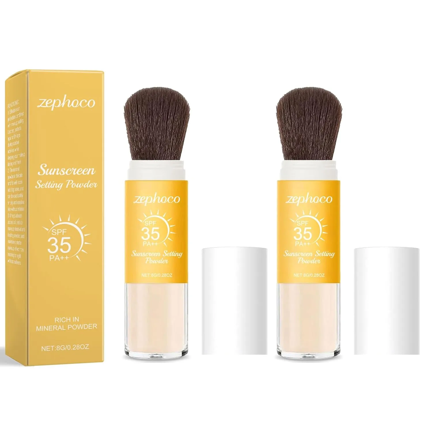 Mineral Sunscreen Setting Powder SPF 35 with Brush - Lightweight Oil Control, Translucent Finish for Face & Scalp - Travel-Friendly Twist Brush Design, 0.28oz (Natural Color, 2 Pack)