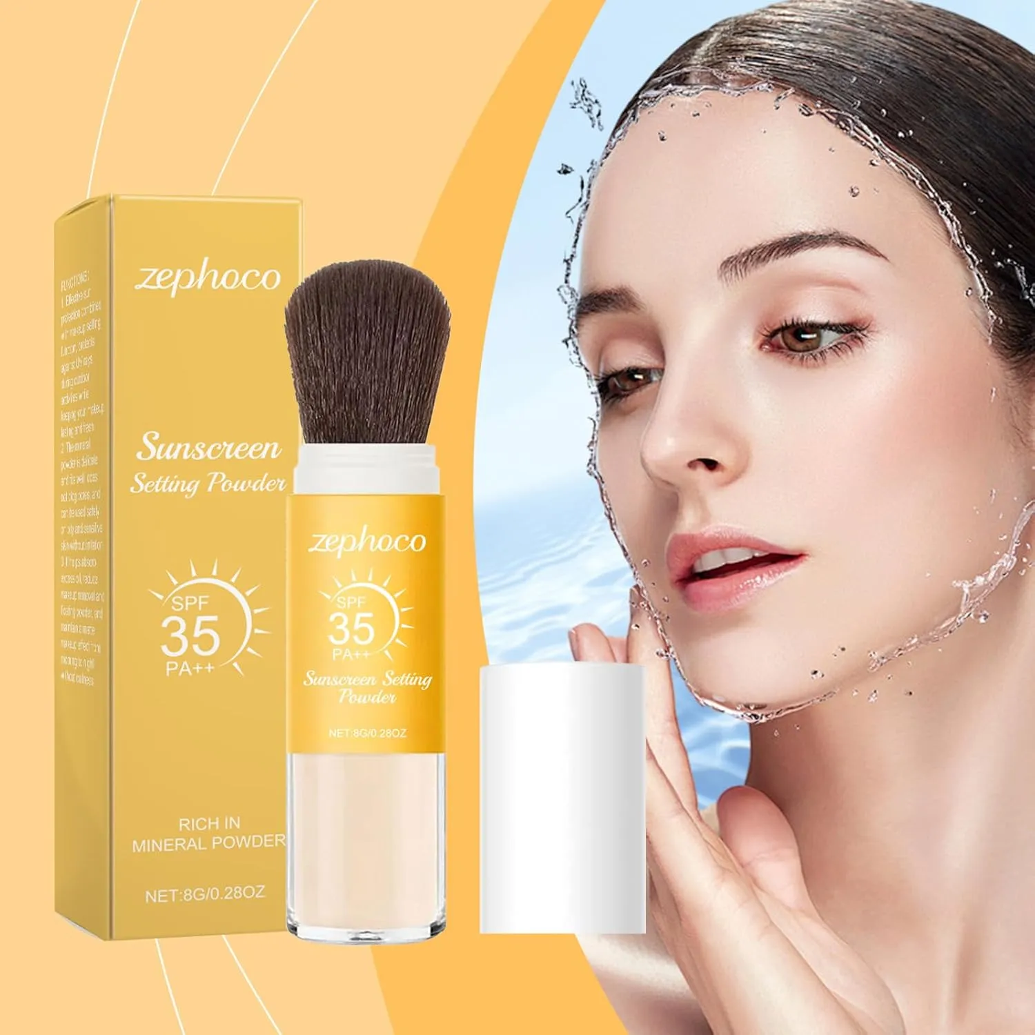 Mineral Sunscreen Setting Powder SPF 35 with Brush - Lightweight Oil Control, Translucent Finish for Face & Scalp - Travel-Friendly Twist Brush Design, 0.28oz (Natural Color, 2 Pack)