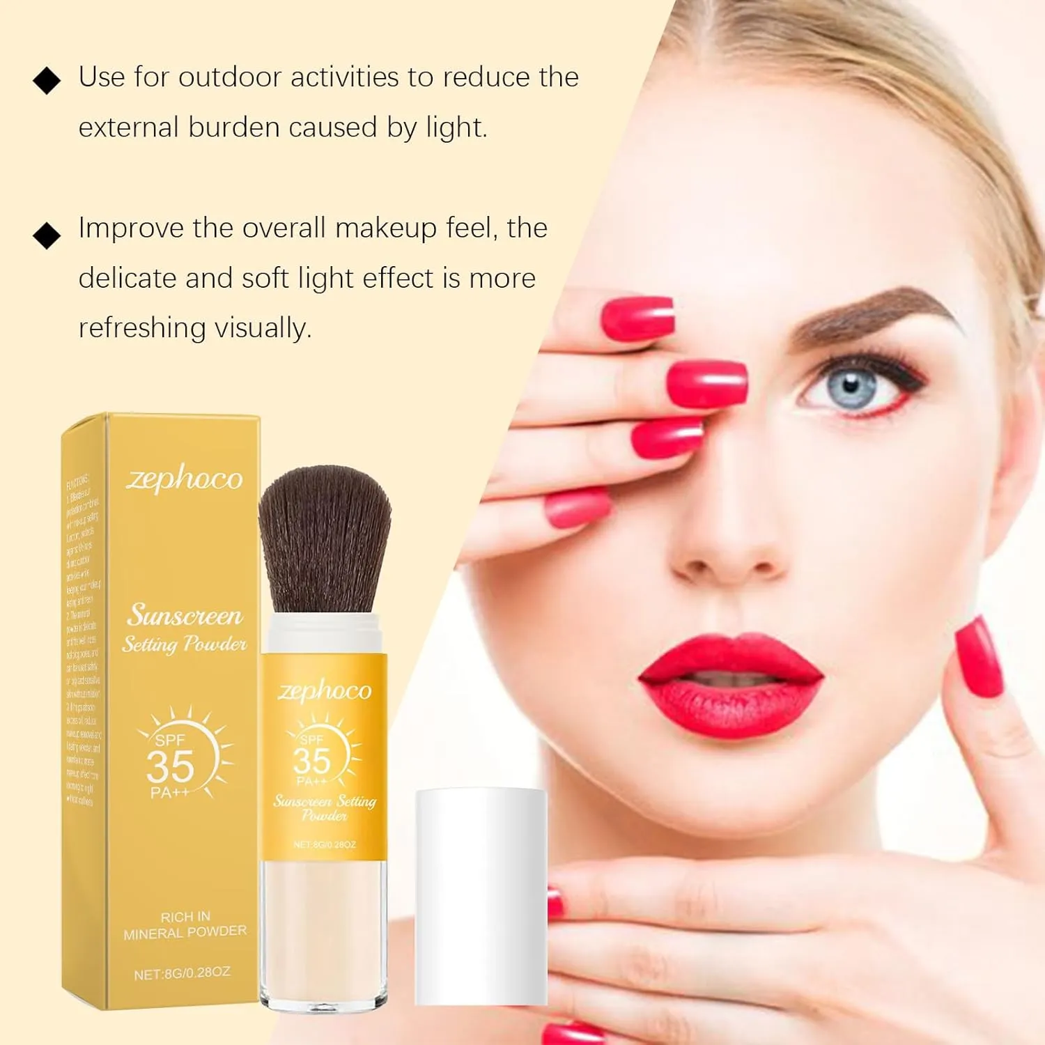 Mineral Sunscreen Setting Powder SPF 35 with Brush - Lightweight Oil Control, Translucent Finish for Face & Scalp - Travel-Friendly Twist Brush Design, 0.28oz (Natural Color, 2 Pack)