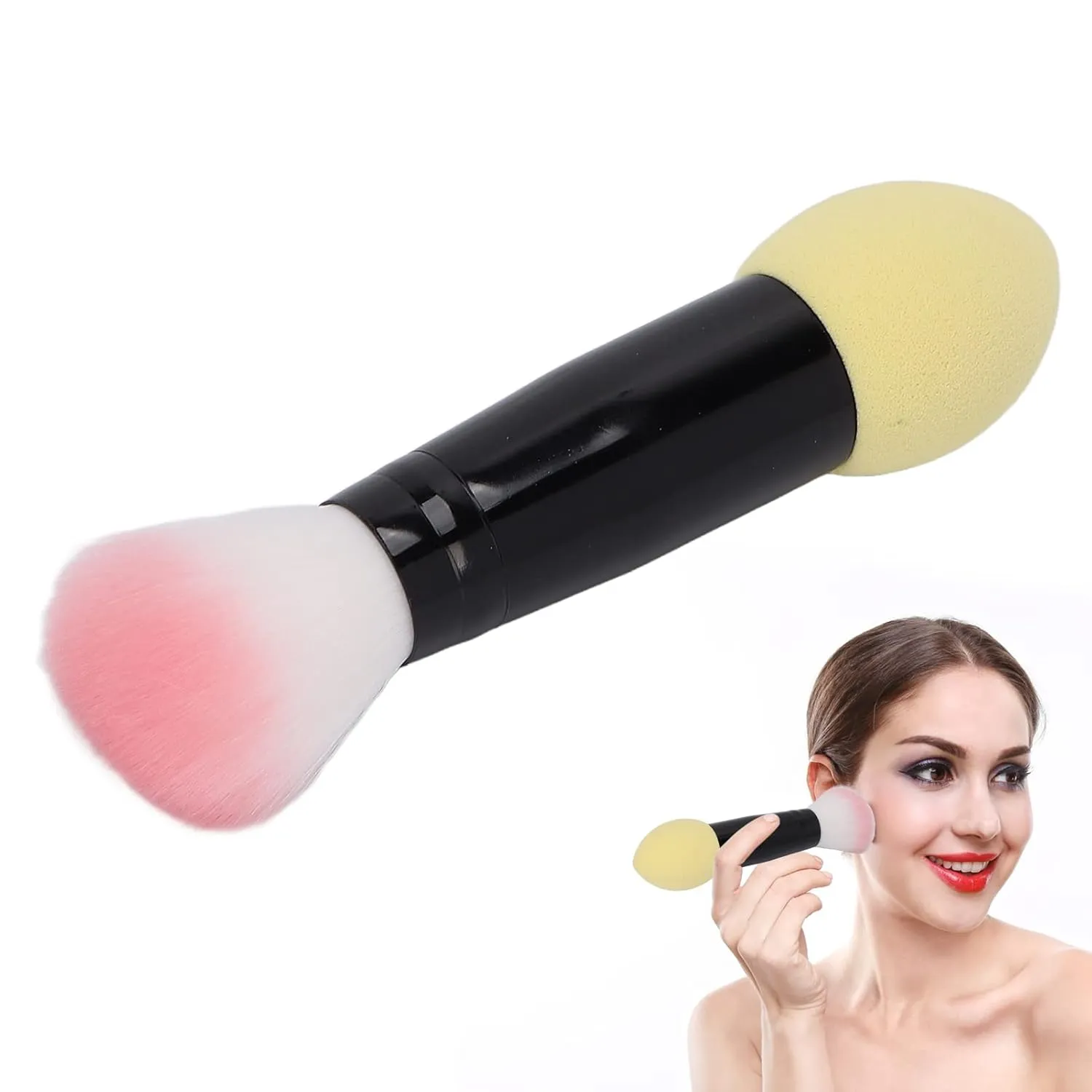Multifunctional Single Face Blush, Double Ended Loose Powder Brush, Powder Brush Double Ended Makeup Brushes Makeup Tool(yellow)