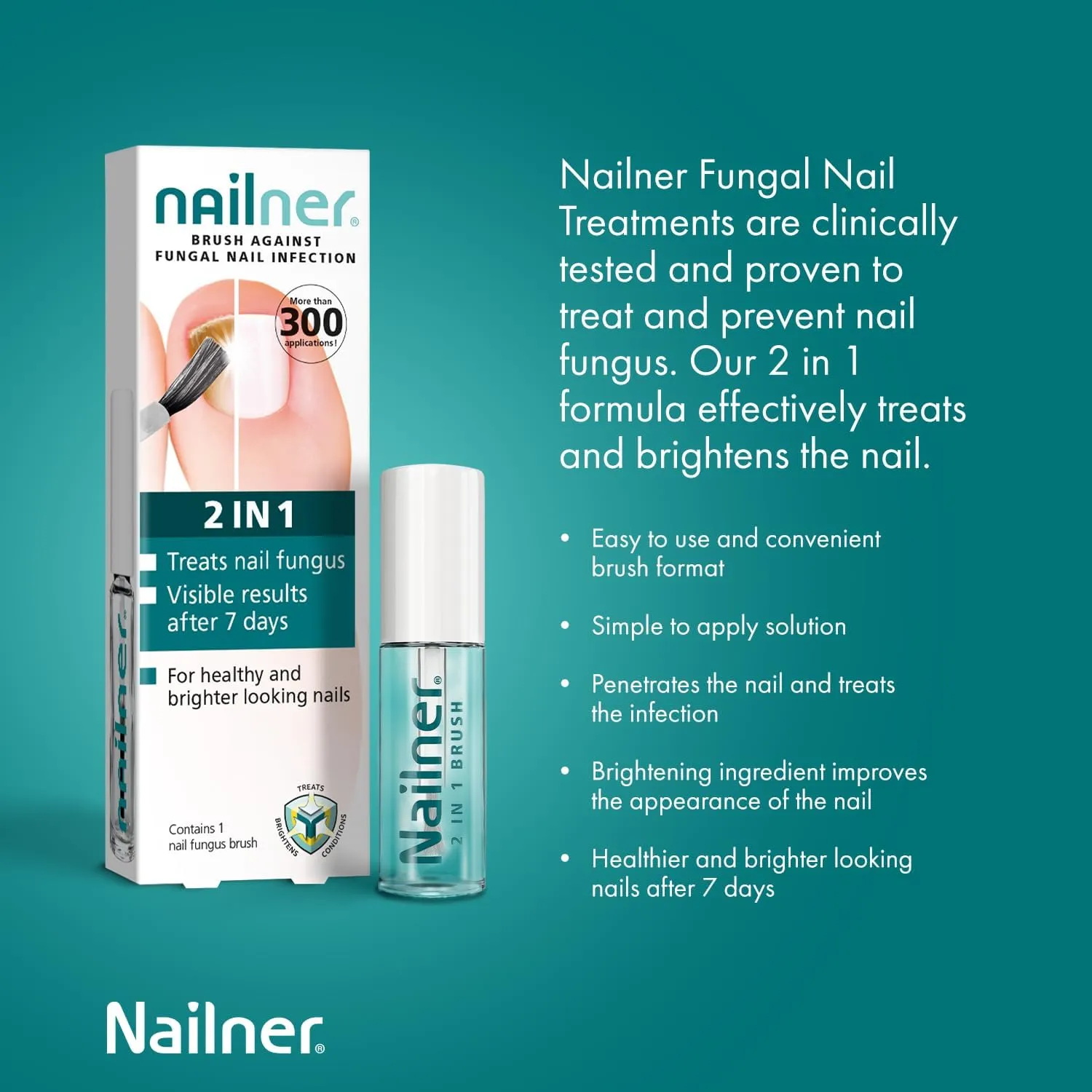 Nailner 2-in-1 Fungal Nail Treatment Brush, 5ml - Healthy & Bright Nails