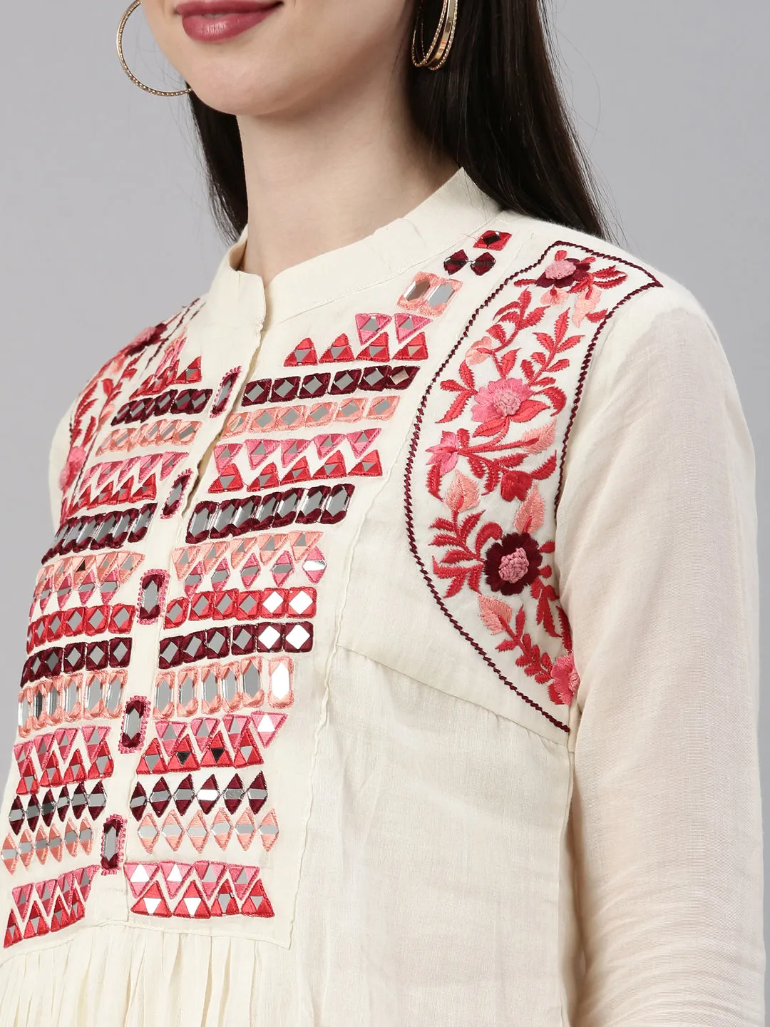 Neeru's Cream Color Chanderi Fabric Kurta