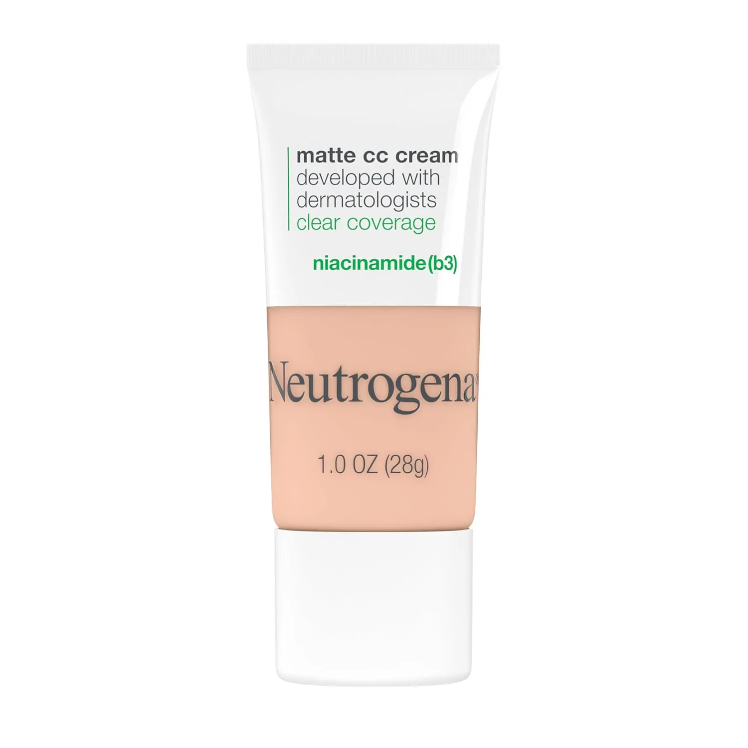 Neutrogena Clear Coverage Flawless Matte CC Cream, Full-Coverage Color Correcting Cream Face Makeup with Niacinamide (b3), Hypoallergenic, Oil Free & Fragrance Free, Alabaster, 1 oz
