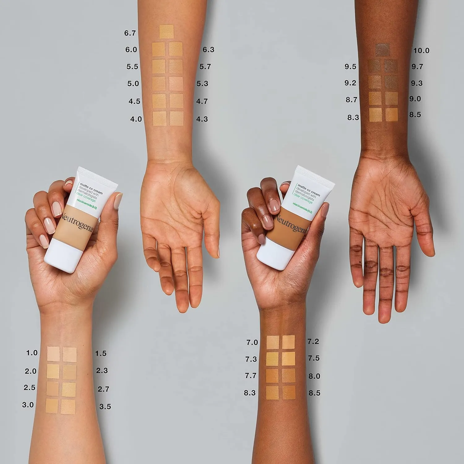Neutrogena Clear Coverage Flawless Matte CC Cream, Full-Coverage Color Correcting Cream Face Makeup with Niacinamide (b3), Hypoallergenic, Oil Free & Fragrance Free, Alabaster, 1 oz