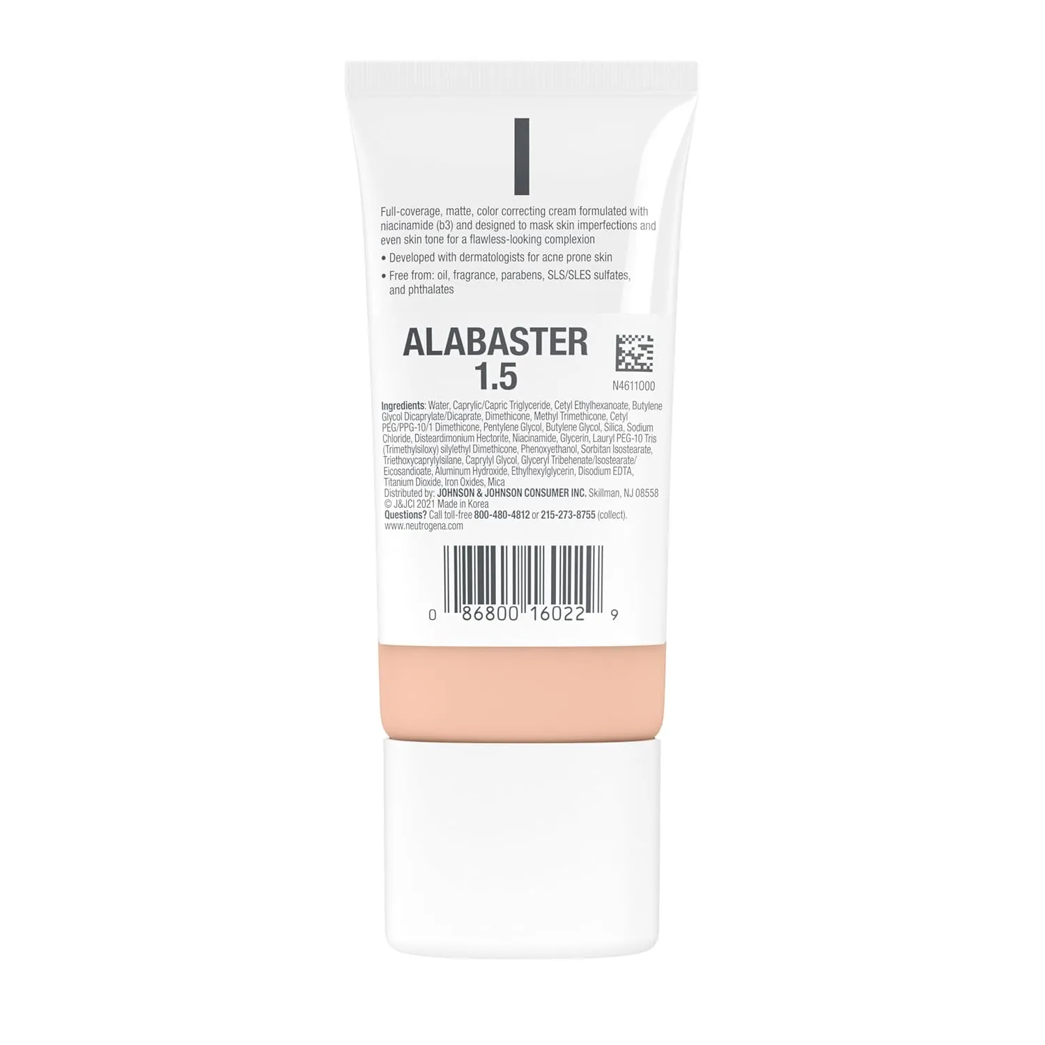Neutrogena Clear Coverage Flawless Matte CC Cream, Full-Coverage Color Correcting Cream Face Makeup with Niacinamide (b3), Hypoallergenic, Oil Free & Fragrance Free, Alabaster, 1 oz