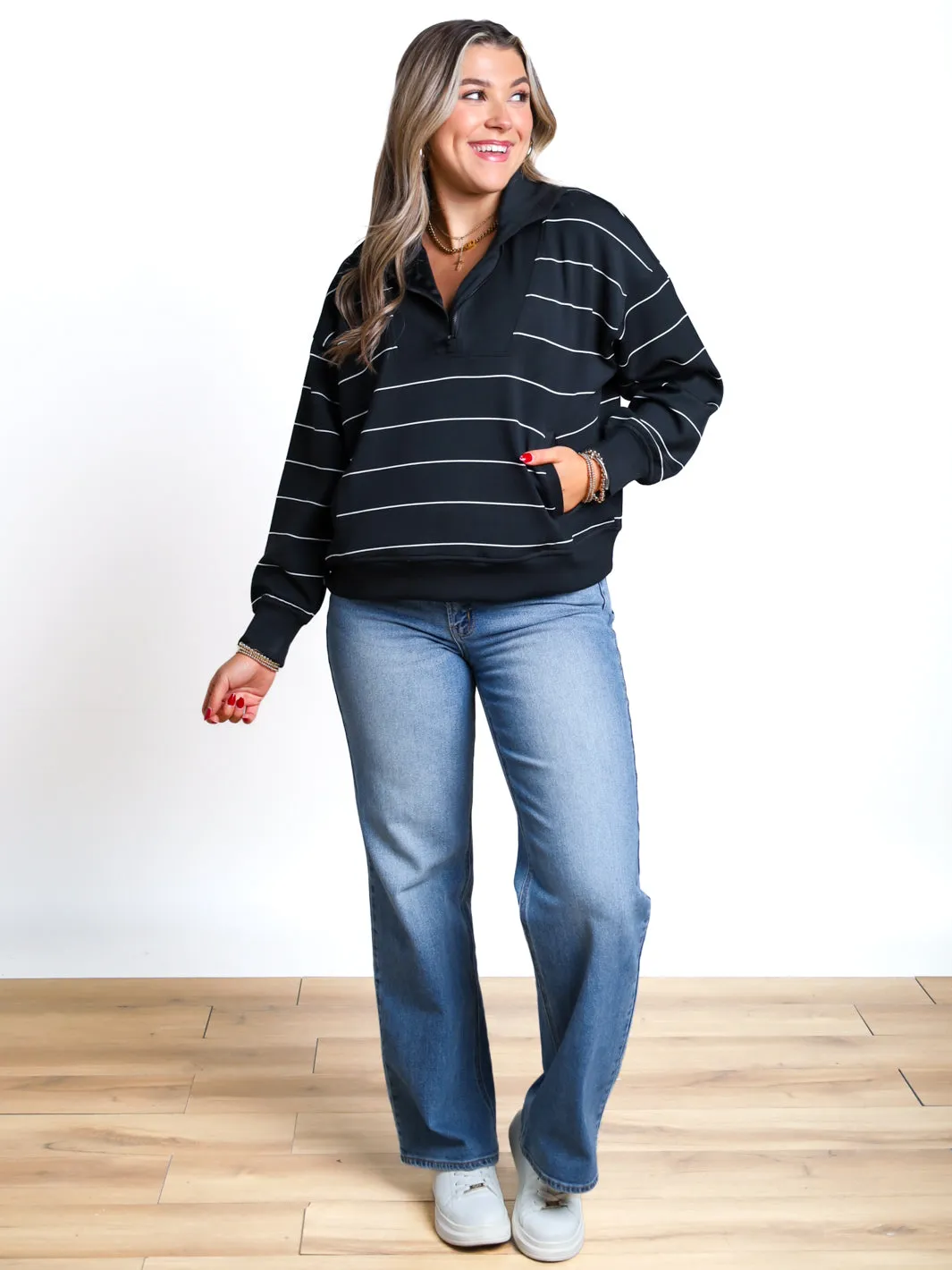 Outside The Lines Quarter Zip Mock Neck Pullover