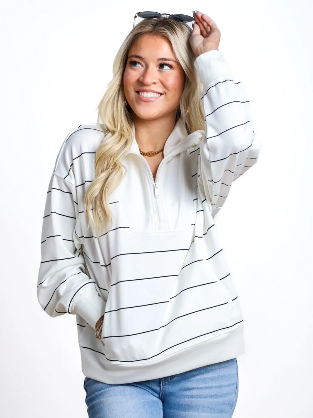 Outside The Lines Quarter Zip Mock Neck Pullover