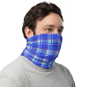 Pastel Blue Plaid Neck Gaiter, Tartan Print Reusable Washable Face Mask-Made in USA/EU
