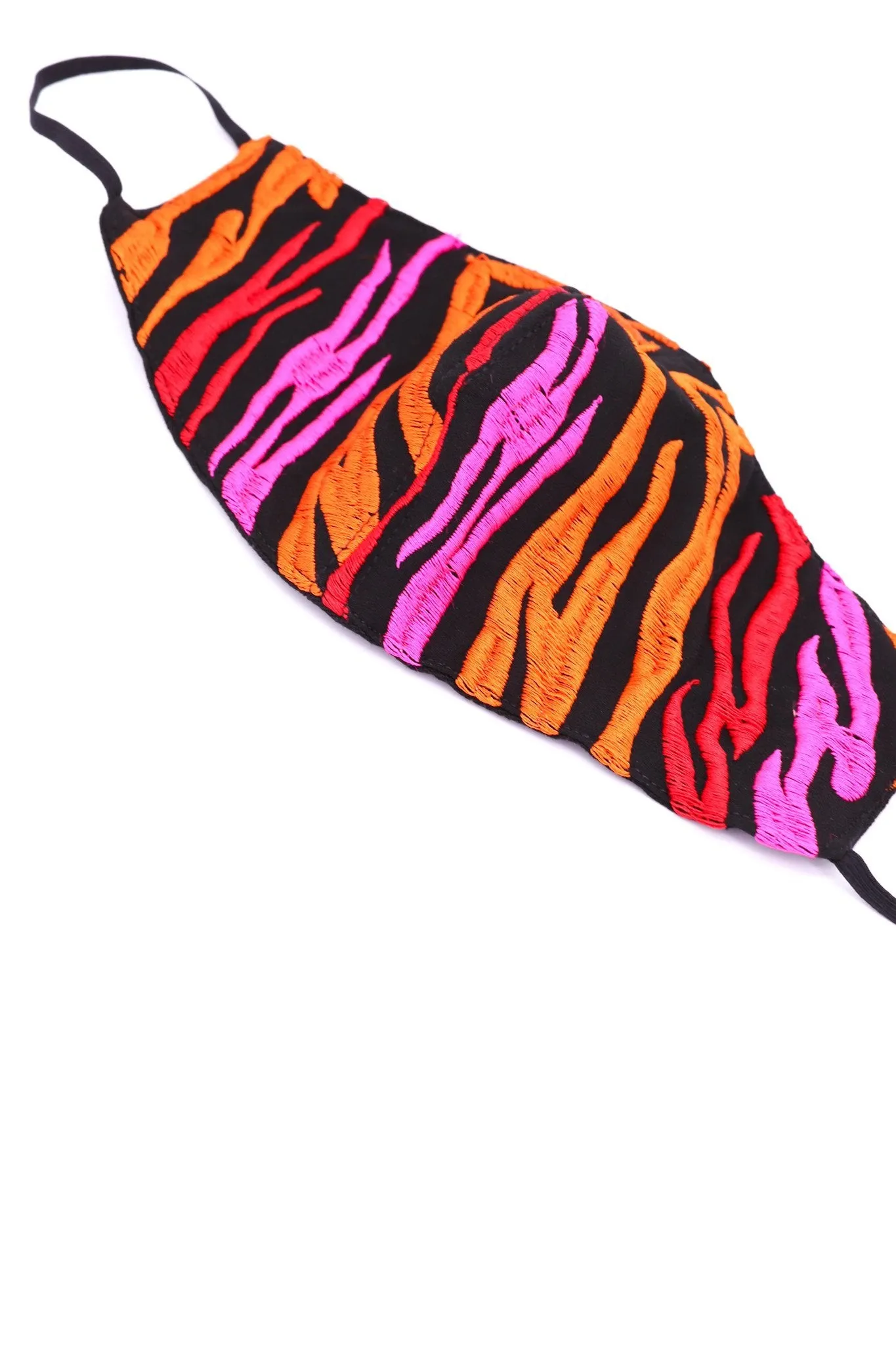 PINK ORANGE RED EMBROIDERED CHIFFON SILK FACE MASK PRIYANKA
