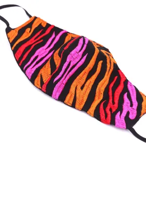 PINK ORANGE RED EMBROIDERED CHIFFON SILK FACE MASK PRIYANKA