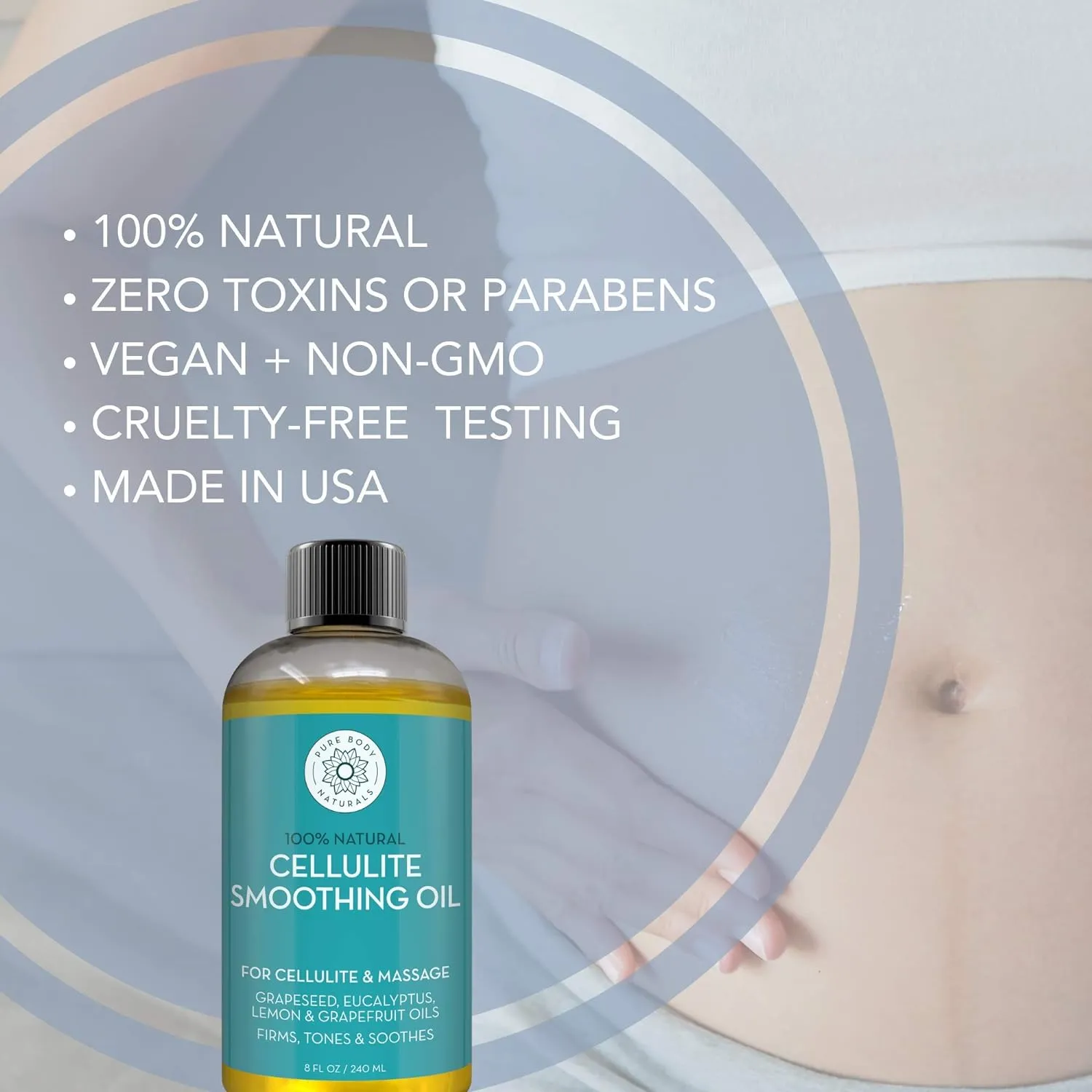 Pure Body Chemical Free 100% Natural Cellulite Massage Oil for Thighs and Butt 240ml