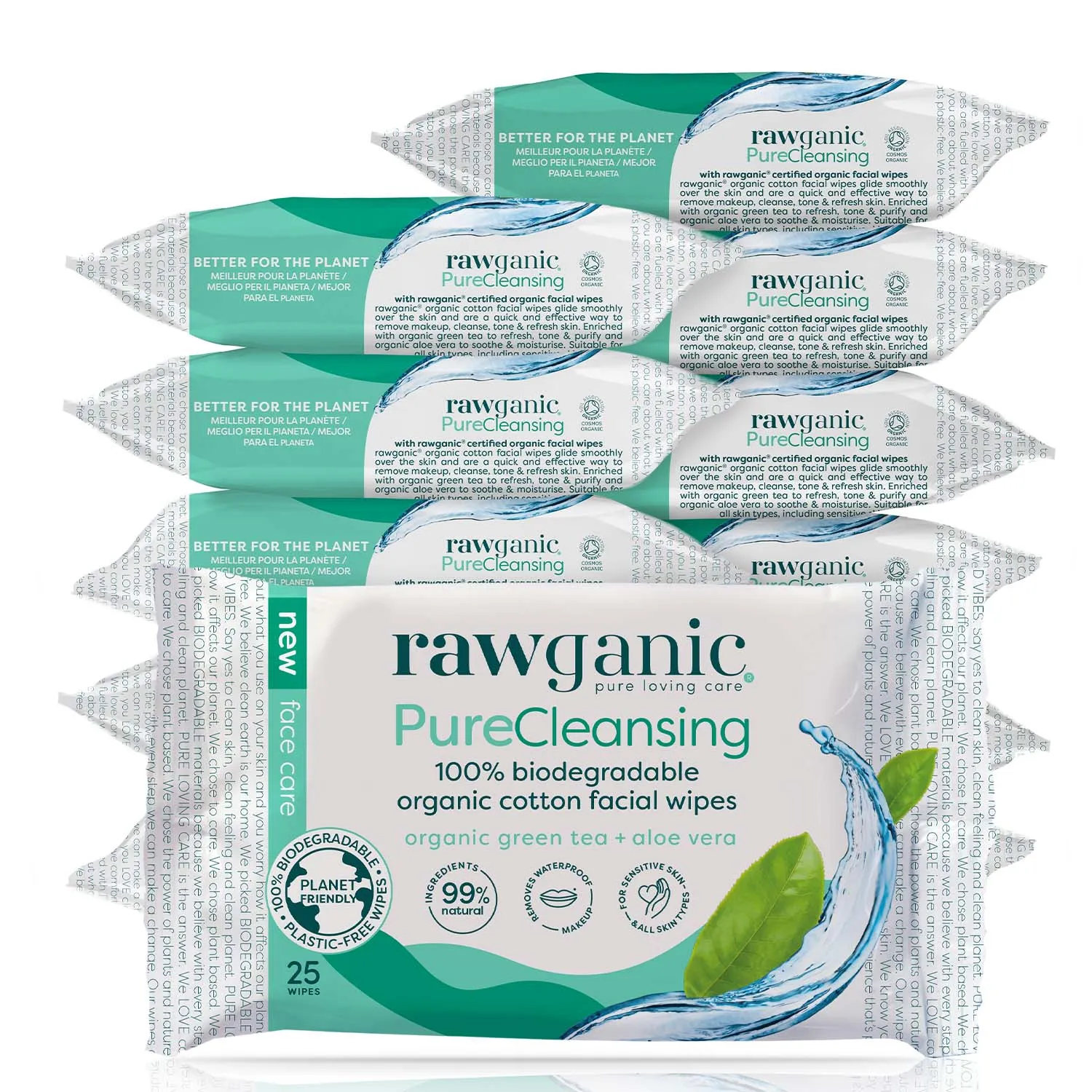 Rawganic Pure Cleansing Facial Wipes with green tea and aloe vera