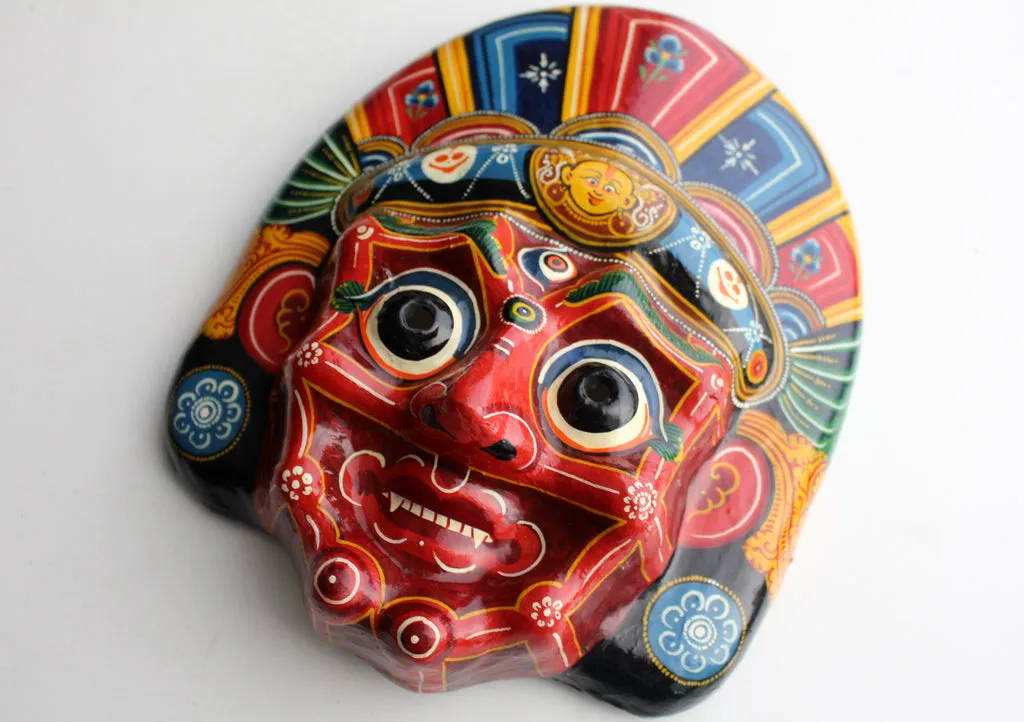Red Mahakala Paper Mache Wall Hanging Mask