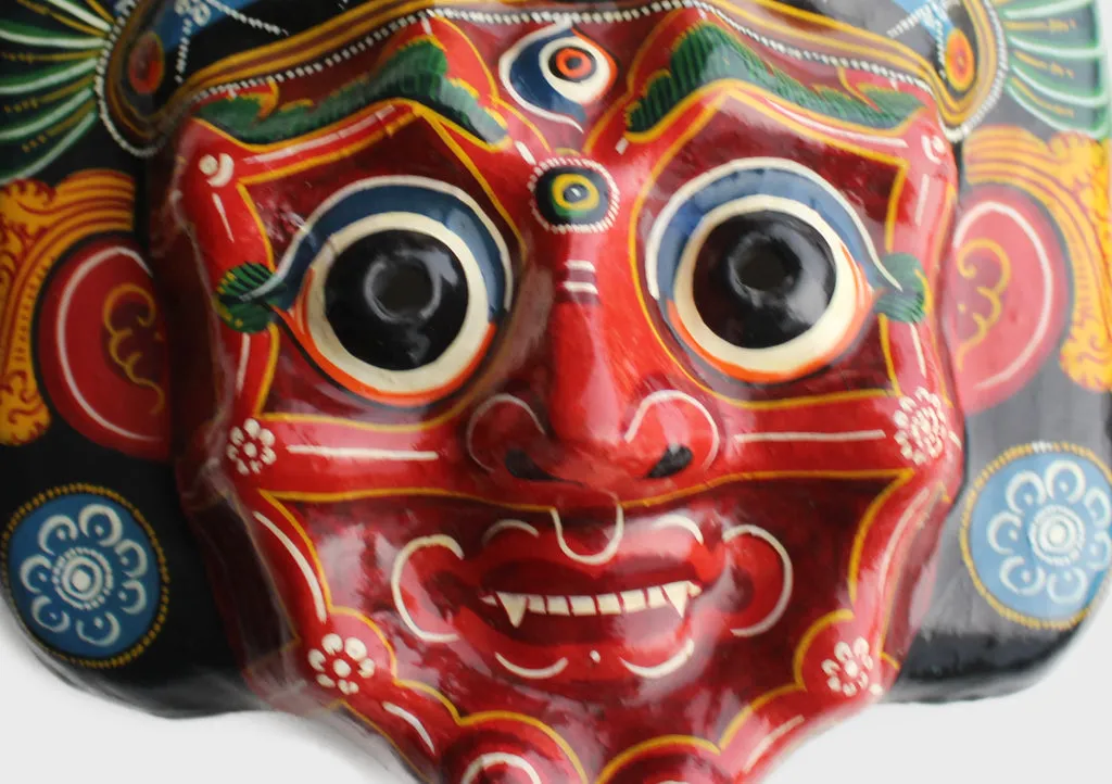 Red Mahakala Paper Mache Wall Hanging Mask