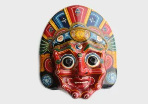 Red Mahakala Paper Mache Wall Hanging Mask