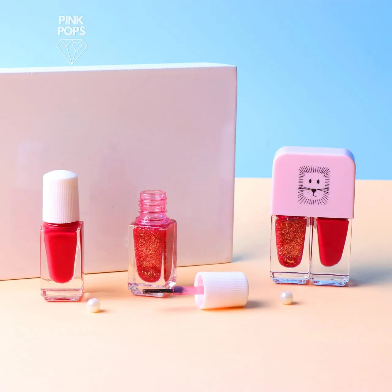 Red Shimmering Lion 2ac In 1 Nail Polish