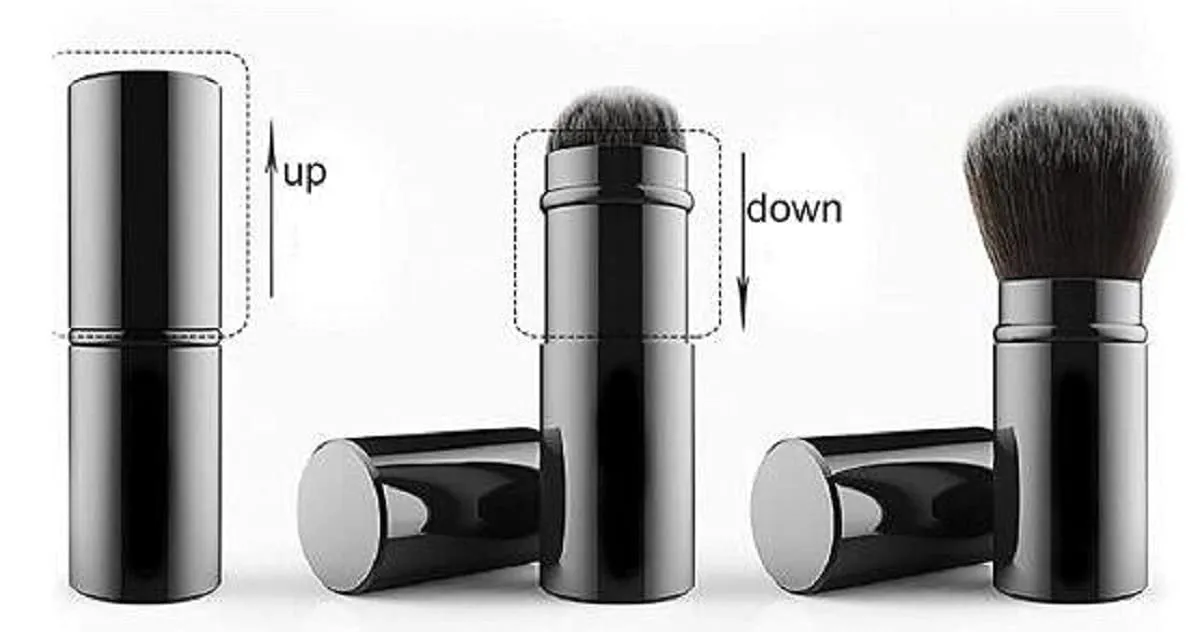 Retractable Kabuki Makeup Brush, Portable Powder Brush with Cover for Blush, Bronzer, Flawless Powder Cosmetic Double-headed silicone facial mask brush scraper (Black)