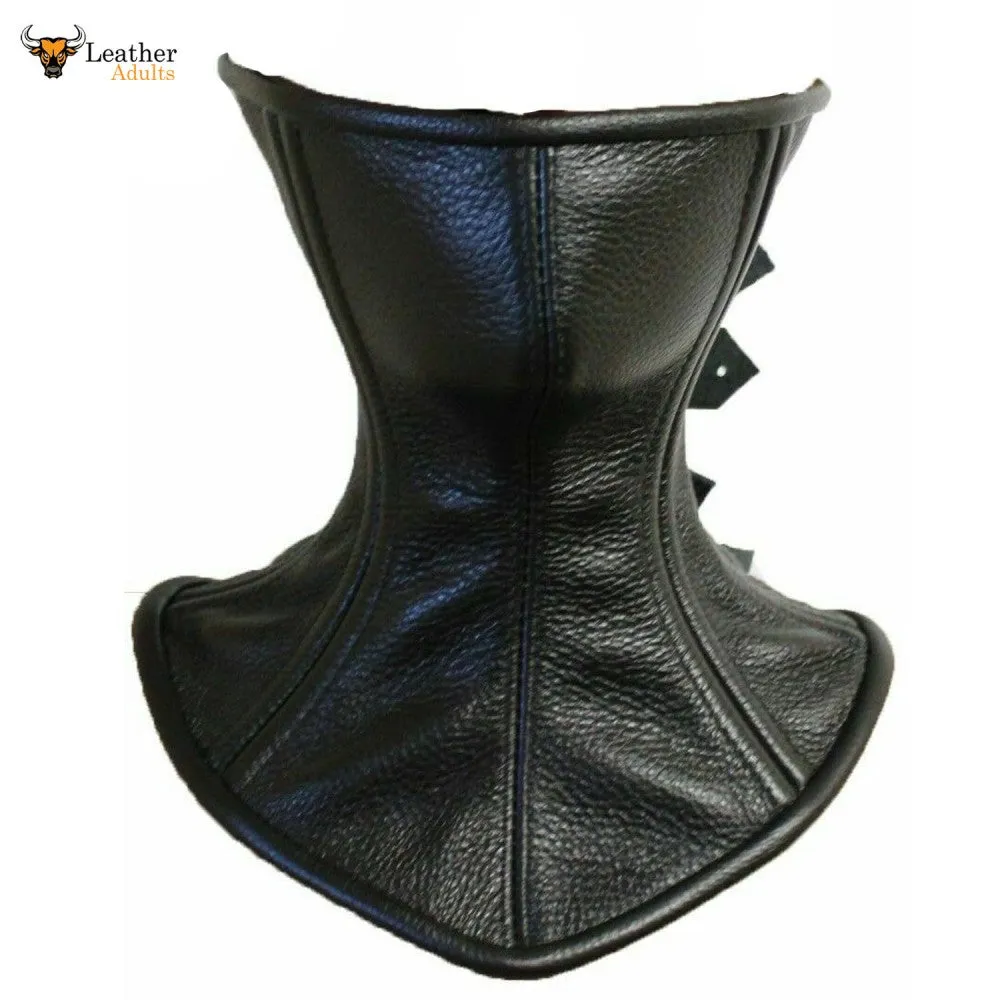 Roller buckle Black Real Leather Over Mouth Neck Corset Posture Collar