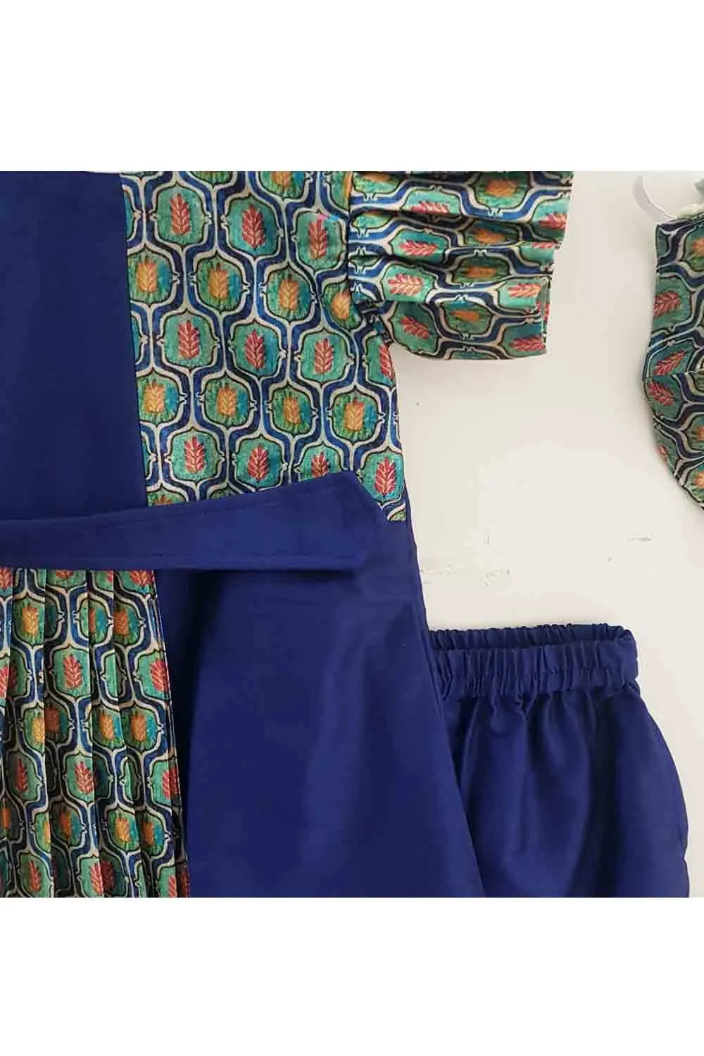 Royal navy blue printed top and pant with mask