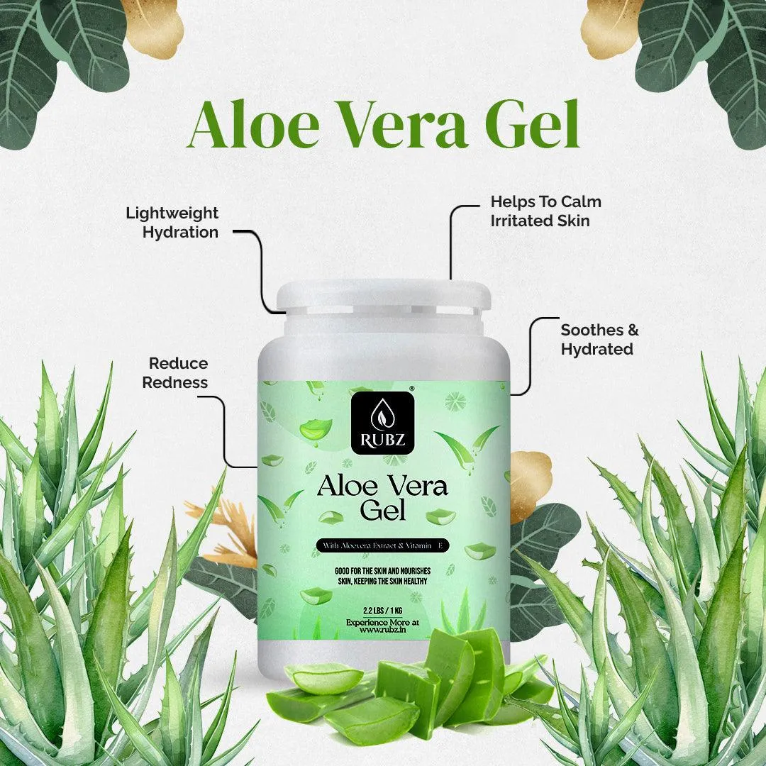 Rubz 100% Pure Natural Aloe Vera Gel 1 Kg | Transperant Gel for Skin, Face, Acne Scars, Hair Care, Body Moisturizer & Dark Circles | For Spa, Salon, Family