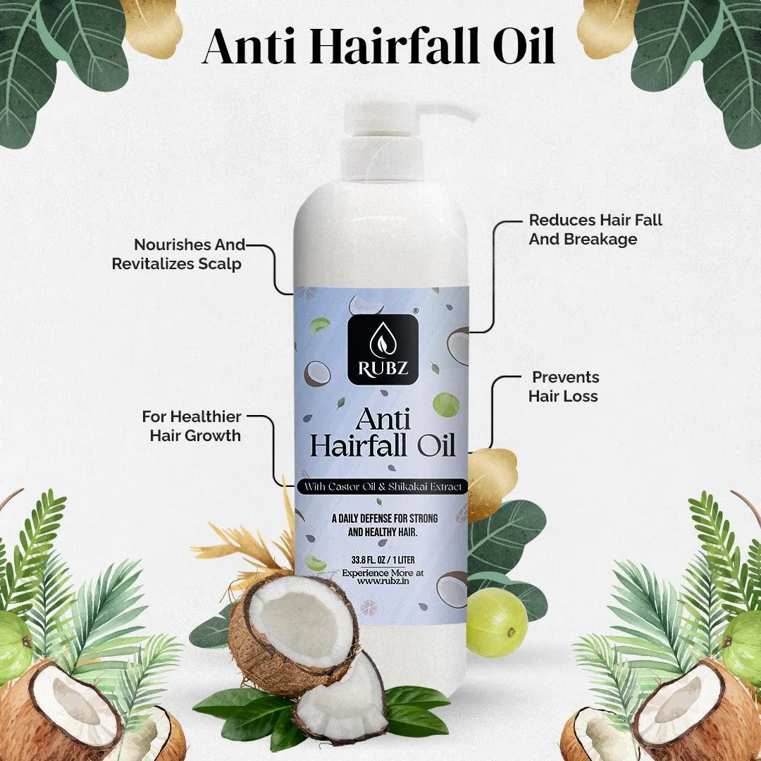 Rubz Anti Hairfall Oil | Enriched with Castor Oil & Shikakai Extract | Nourishes Scalp & Controls Hair Fall | 5 Litre