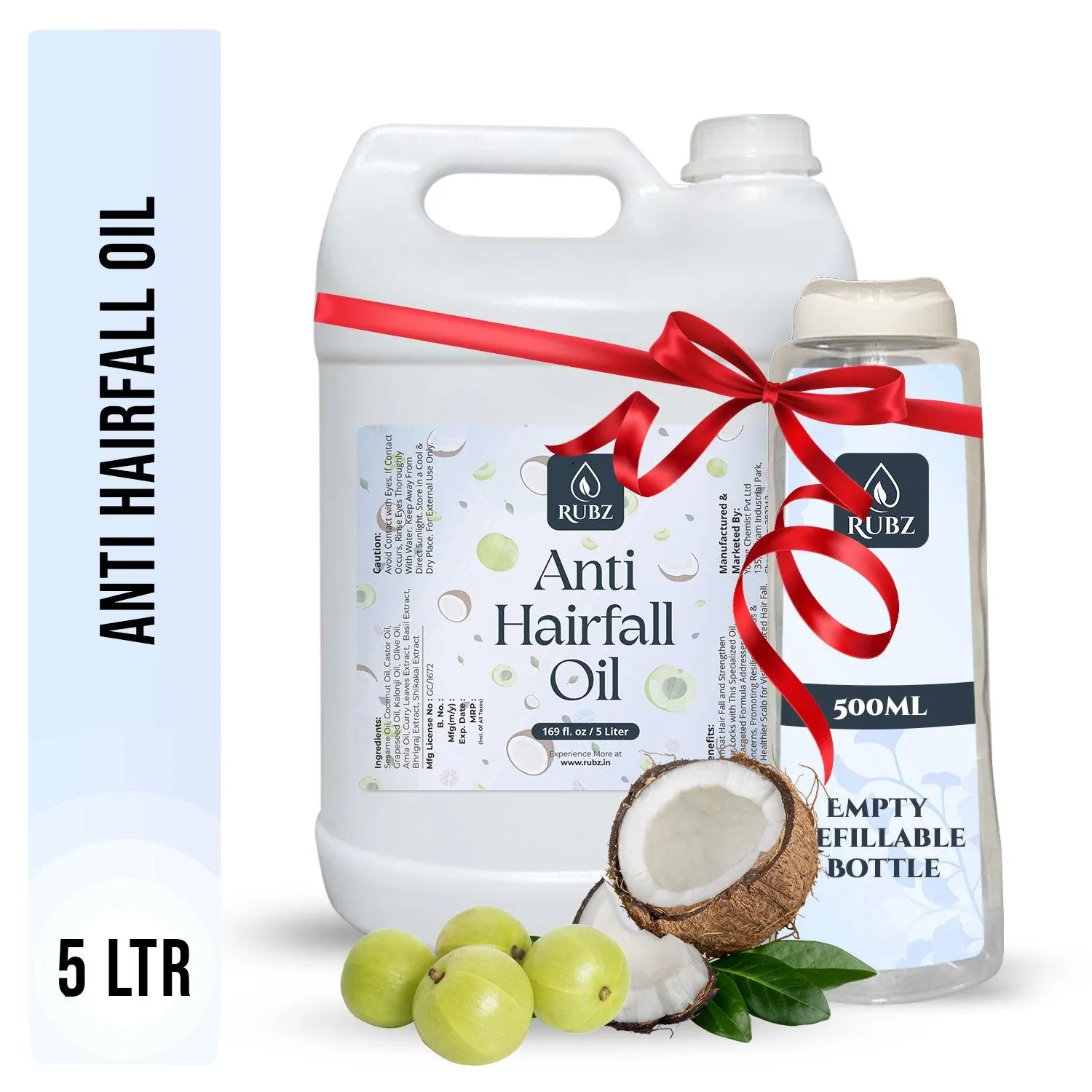 Rubz Anti Hairfall Oil | Enriched with Castor Oil & Shikakai Extract | Nourishes Scalp & Controls Hair Fall | 5 Litre