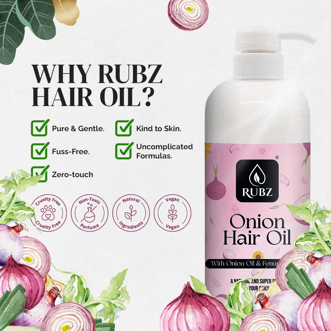 Rubz Onion Hair Oil | Enriched with Onion Oil & Fenugreek Extract | For Healthy Hair & Scalp Nourishment | 1 Litre