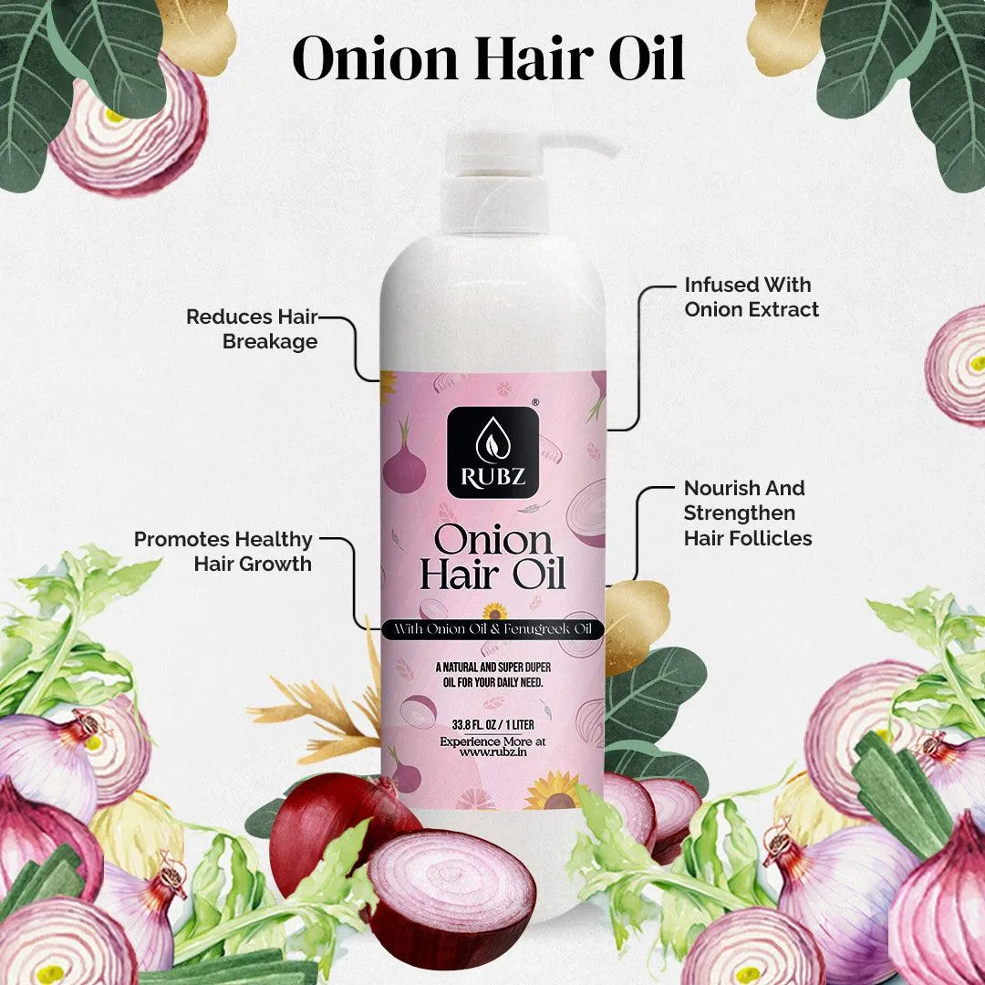 Rubz Onion Hair Oil | Enriched with Onion Oil & Fenugreek Extract | For Healthy Hair & Scalp Nourishment | 1 Litre