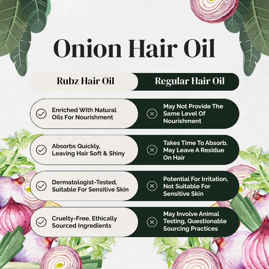 Rubz Onion Hair Oil | Enriched with Onion Oil & Fenugreek Extract | For Healthy Hair & Scalp Nourishment | 1 Litre