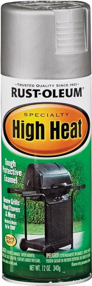 Rust-Oleum 7716830 High Heat Spray Paint, Satin, Silver, 12 oz, Can, Oil :CAN: QUANTITY: 1