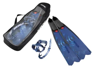 SEAC Tris Motus Set - Motus Camo Long Freediving Soft Powerful Fins, One Mask and Jet Snorkel