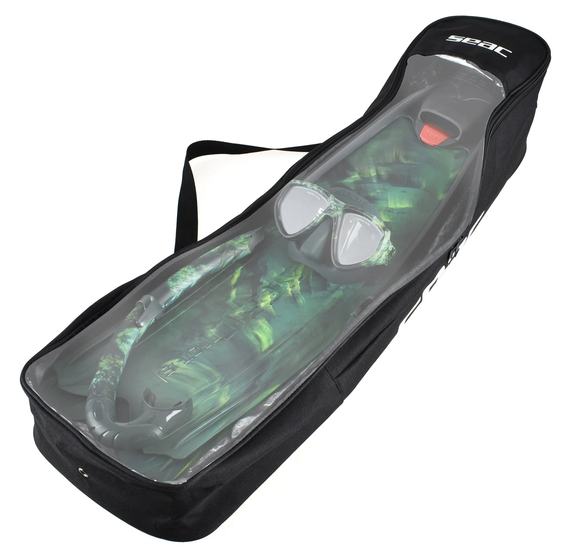 SEAC Tris Motus Set - Motus Camo Long Freediving Soft Powerful Fins, One Mask and Jet Snorkel