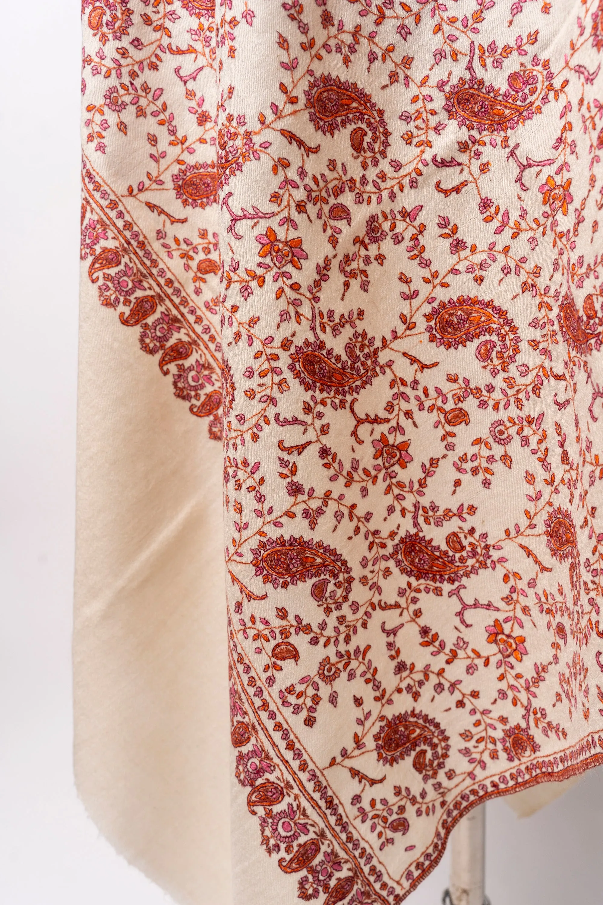Sozni Blossom Whisper Hand Embroidered Pashmina Shawl
