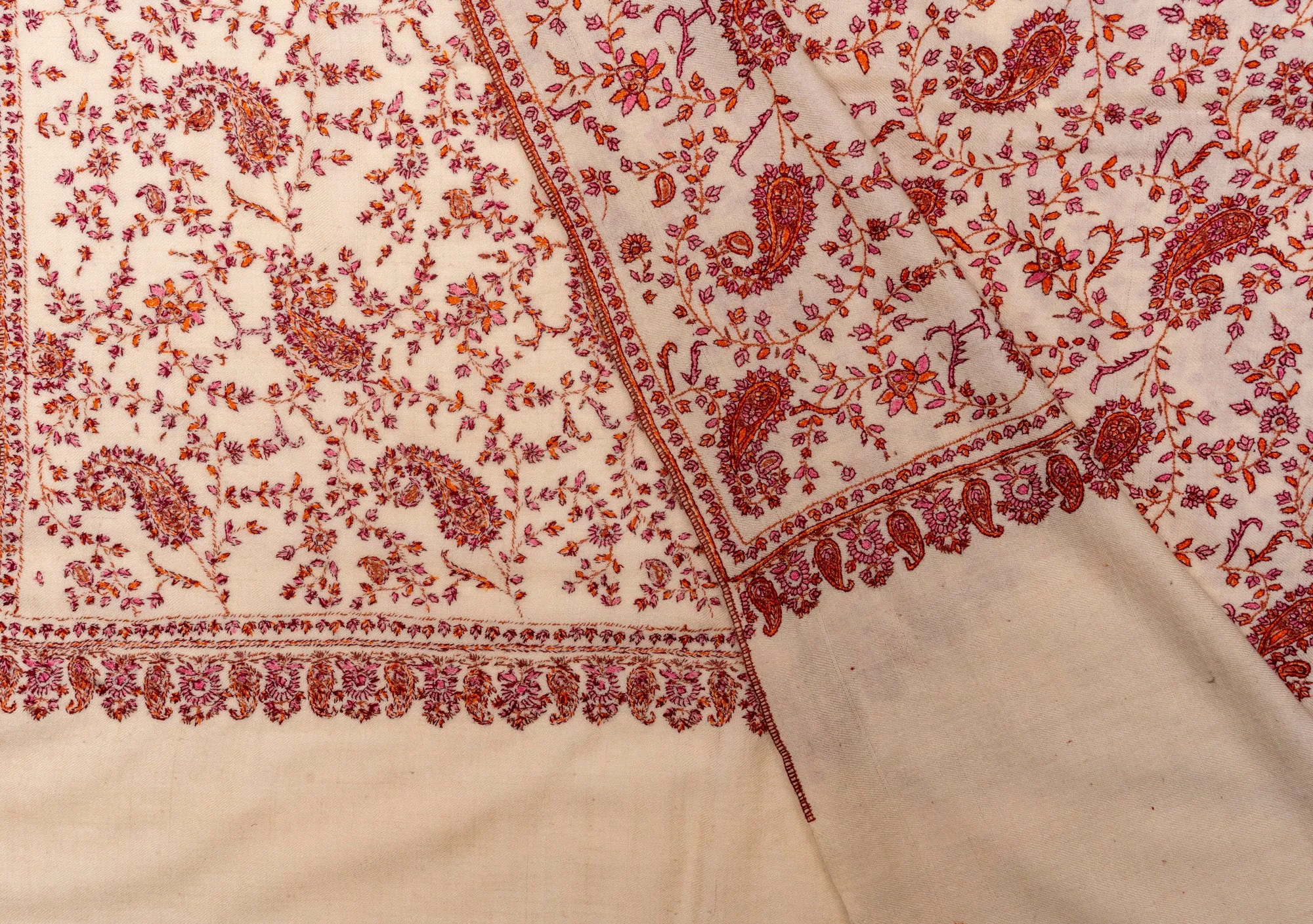 Sozni Blossom Whisper Hand Embroidered Pashmina Shawl