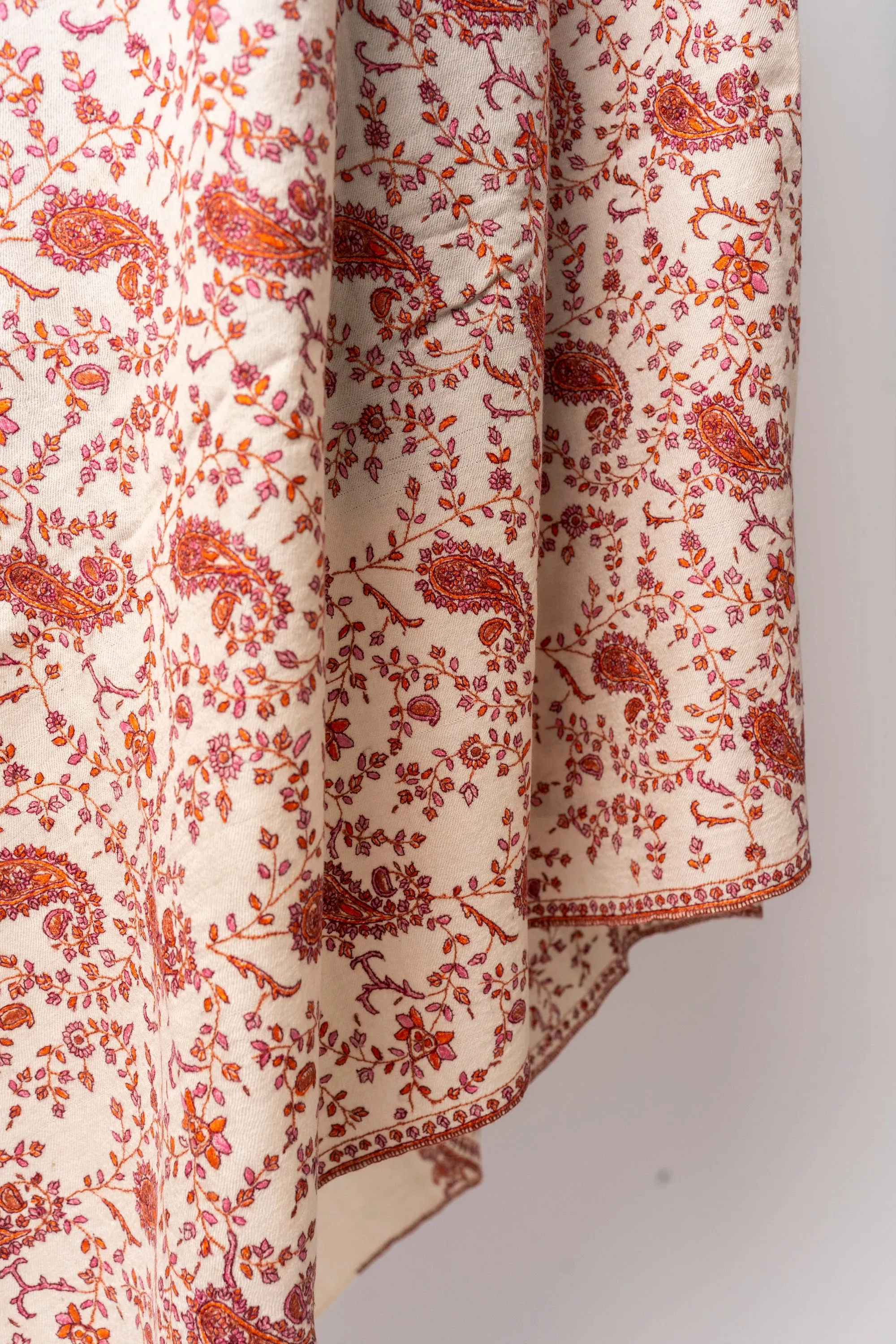 Sozni Blossom Whisper Hand Embroidered Pashmina Shawl