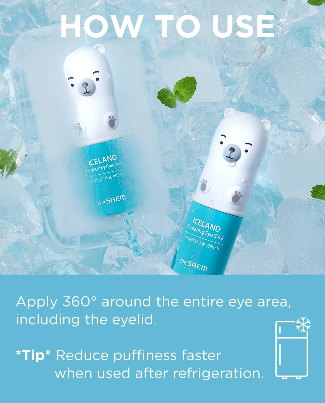 The SAEM Iceland Hydrating Eye Stick 0.24oz - Cooling Eye Balm for Dark Circles and Puffiness  Under Eye Treatment - Reduce Wrinkles and Moisturizing - Minimize Dark & Puffy Eyes - Aqua Scent