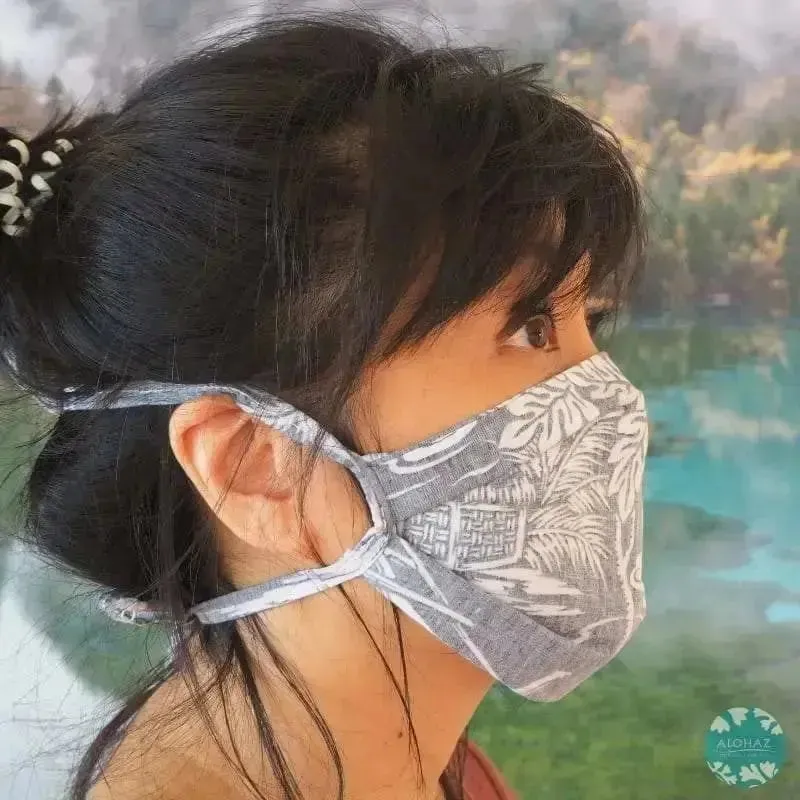 Tie Back Face Mask   Filter Pocket ~ Navy Old Hawaii